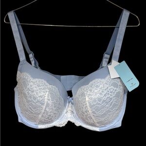 Blue and White Lace Full Coverage Bra